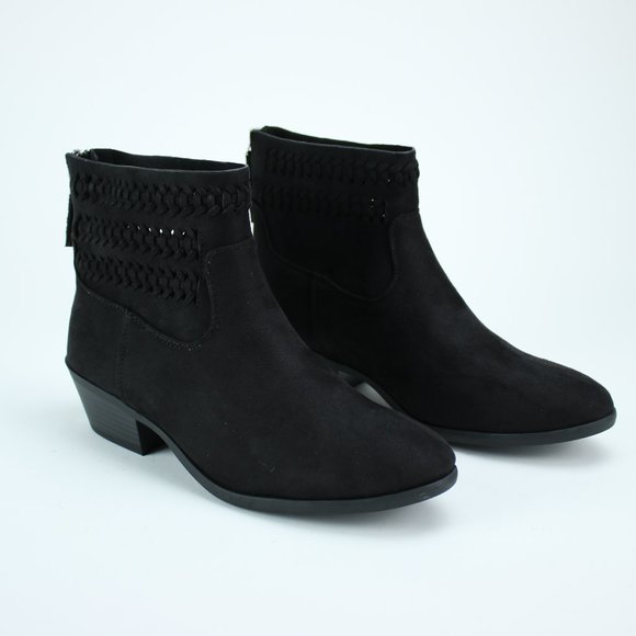 Shoes - Black Ankle Boots Braided Woven Faux Suede Booties